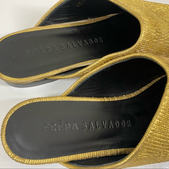Freda Salvador Pleated Metallic Gold Mules Slip Ons - Picture 5 of 7